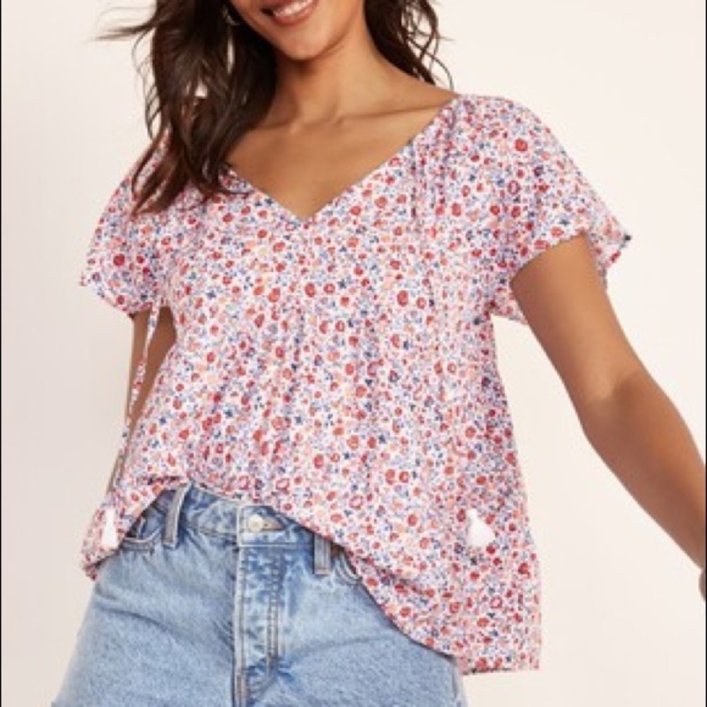 Old Navy Tiered Floral-Print Tie-Back Top